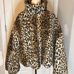 boohoo, Oversized Leopard Print Bomber Jacket , Medium 