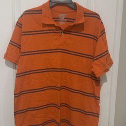 MENS BLUE STRIPE ON ORANGE POLO STYLE SHIRT XL