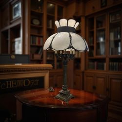 Vintage Underwriters Labs Brass Milk Glass Table Lamp Oil Lamp Style 