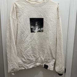 H&M Oversized Men Small Sweatshirt Space Shuttle Graphic Off White Cream