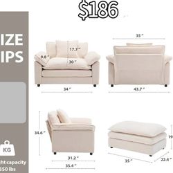 😀 Modern Oversized Chair, Comfy Chenille Accent Chair Large Upholstered Armchair with Extra Thick and Deep Seat Lounge Chair for Living Room,Bedroom,