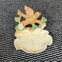 Vintage Ardalt China Porcelain Bird on A Flowering Brand Leaf Trinket Dish Ring Holder