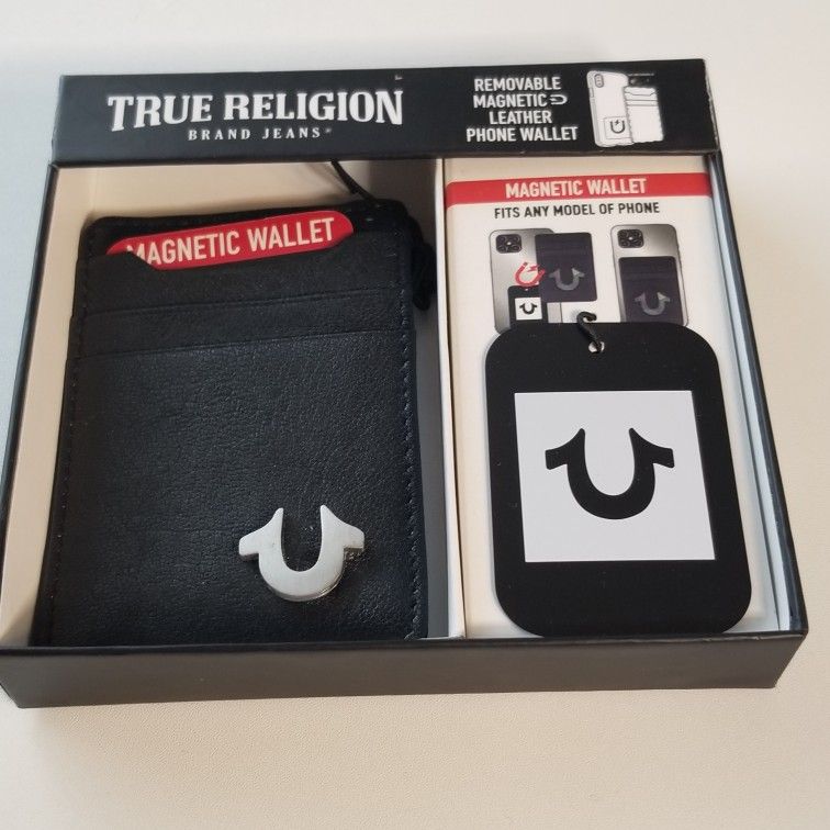 True Religion MENS Wallet removable magnetic leather phone Wallet credit cards new