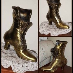 VINTAGE ORNATE VICTORIAN SOLID BRASS BOOT BOOTIE SHOE HEEL VASE FLOWER POT PLANTER DECOR