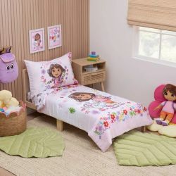Dora 4pc Comforter And Sheets , Pillowcase Set New For Toddler Bed 