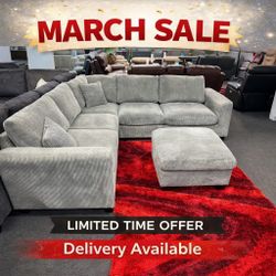Corduroy Sectional Sofa With Ottoman  99"W X 99"D X 35"H