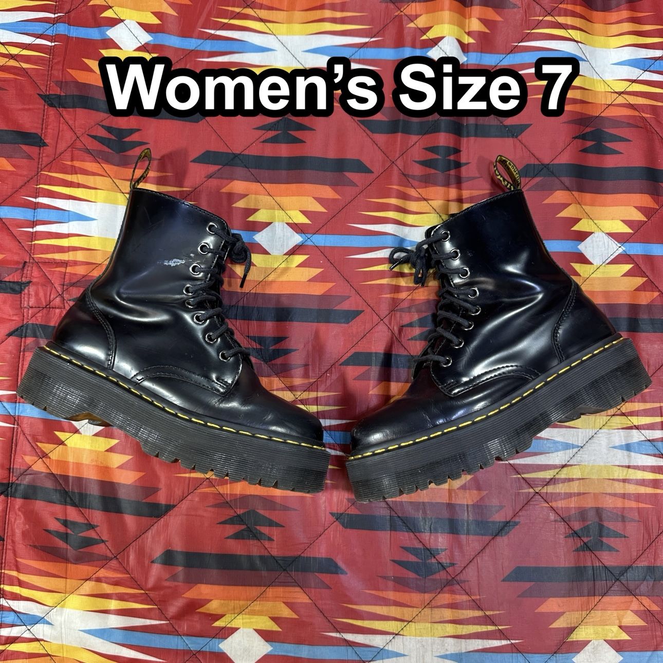 Dr. Martens Jadon Leather Platform 8 Eye Lace Up Black Boots Women's Size 7