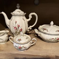 4) Pc. Rosenthal Pompadour Moss Rose Coffee & Tea Pot, Creamer & Sugar Bowl Set
