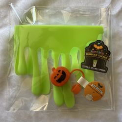 Glow In The Dark Slime Tumbler Sleeve W/ Pumpkin Straw Topper