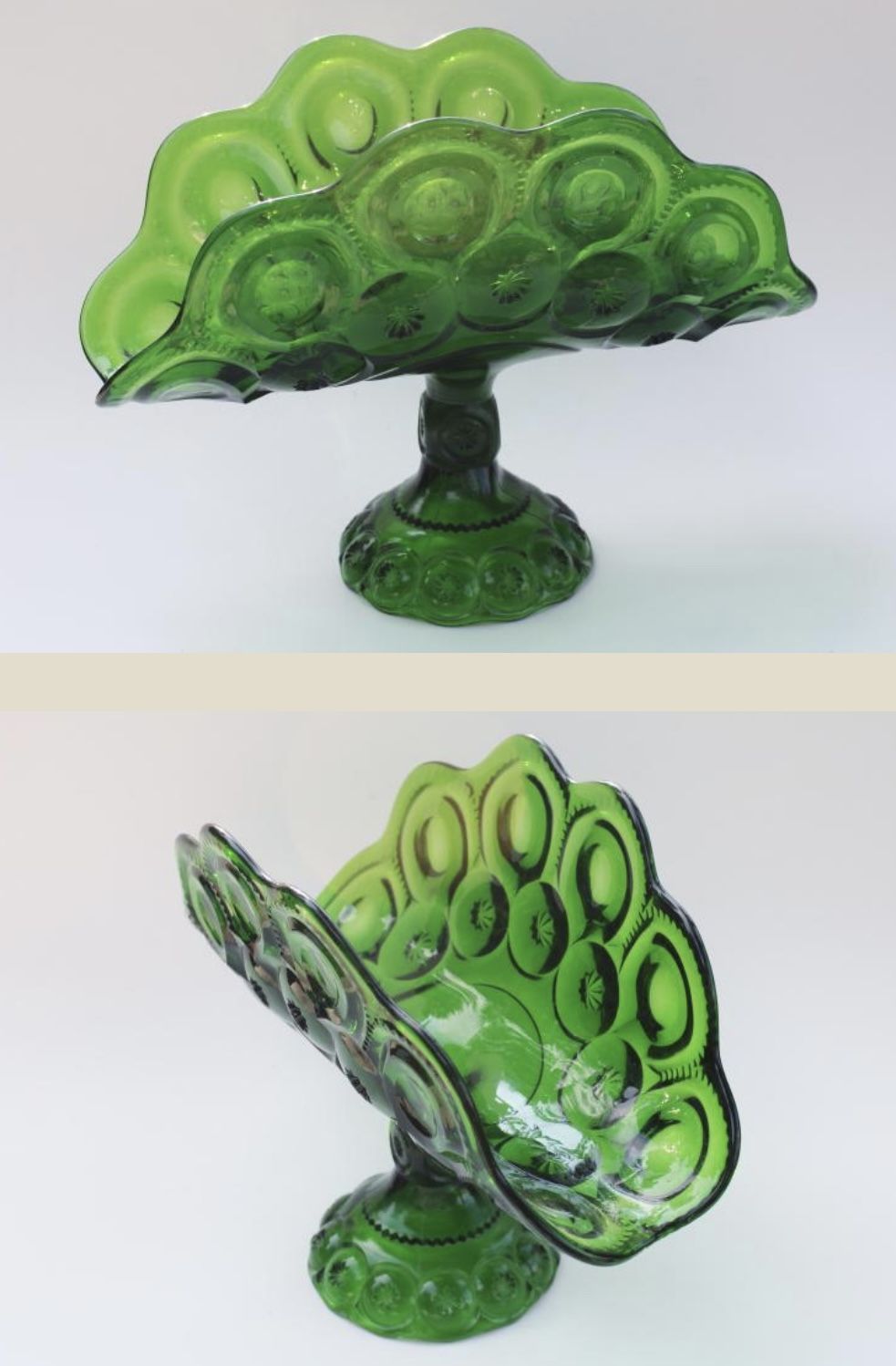 Vintage LE Smith Moon & Stars Pattern Emerald Green Banana Stand Fruit Bowl Centerpiece 