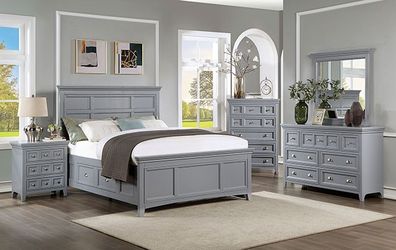 Brand New Gray 4pc Queen Size Storage  Bedroom Set