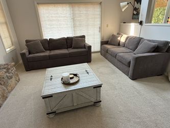 Two Gray Upholstered Sofas Set
