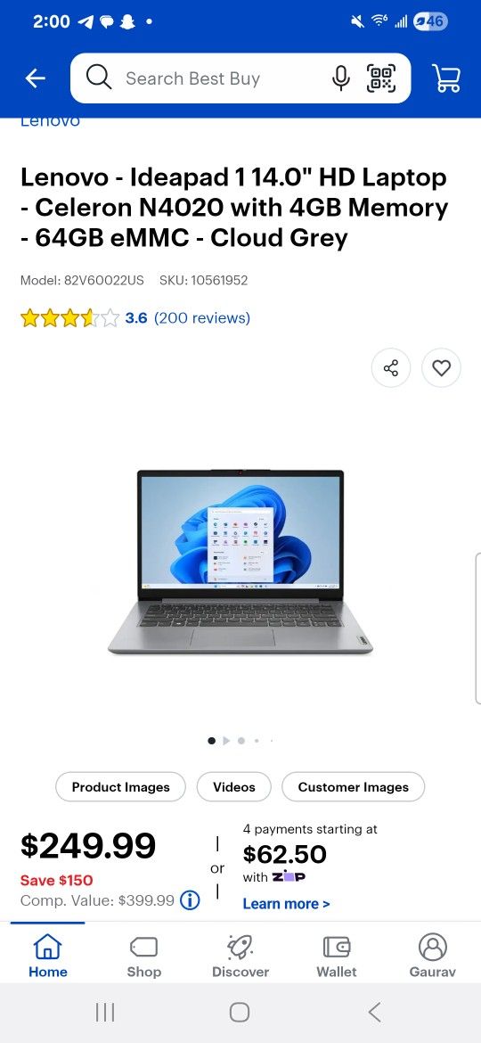 Lenovo Ideapad 1 14” HD Laptop – Windows 11, 4GB RAM, 64GB eMMC – Brand New