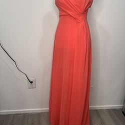 Lulus Strapless Coral Pink Long Formal Maxi Dress Size Small