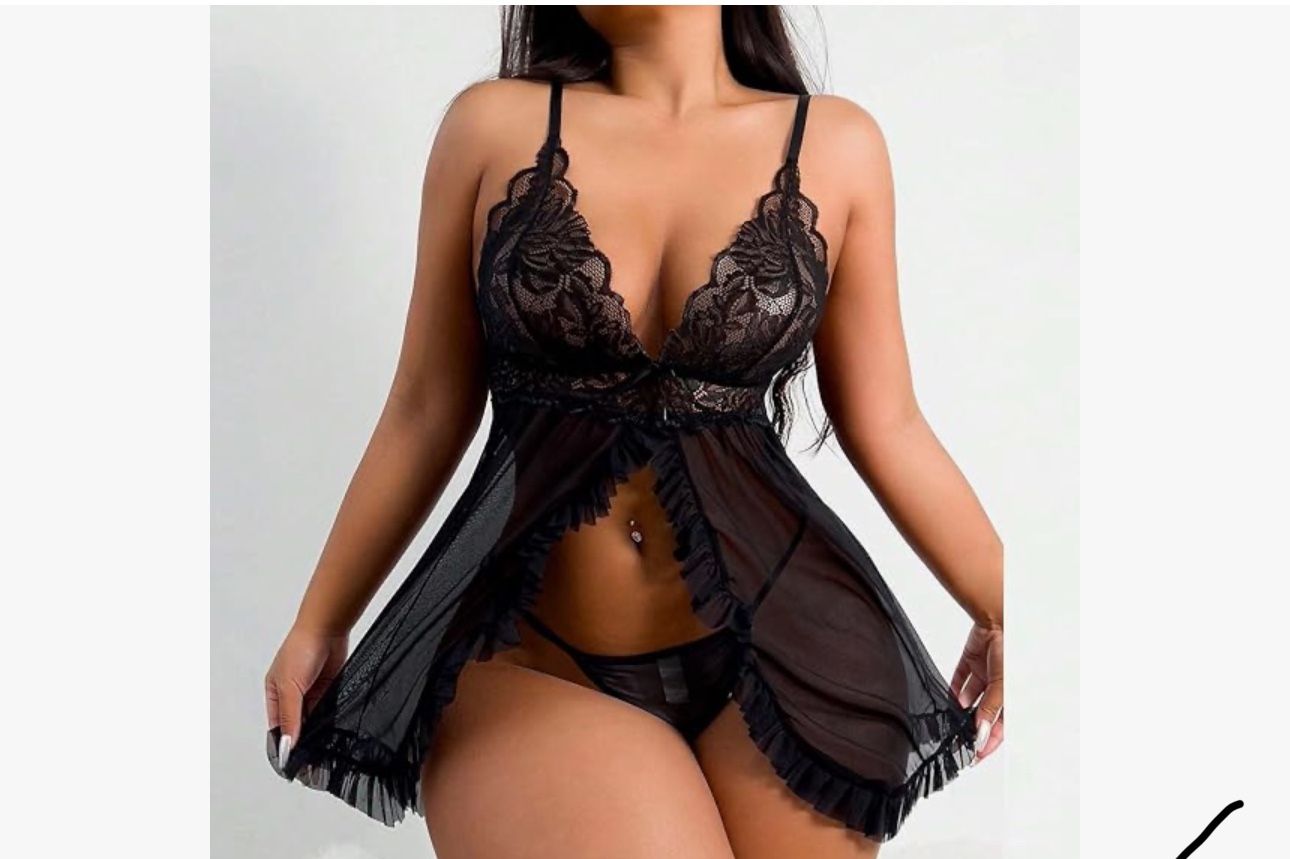 Babydoll Open Front Halter Neck Lace Lingerie