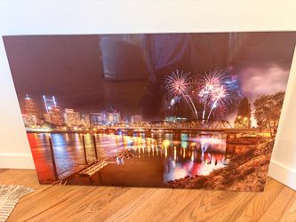 Portland  City Skyline Fireworks Acrylic Wall Art