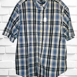 George Men’s 2XL 50-52 Blue Plaid Short Sleeve Button Down Shirt • Classic Fit