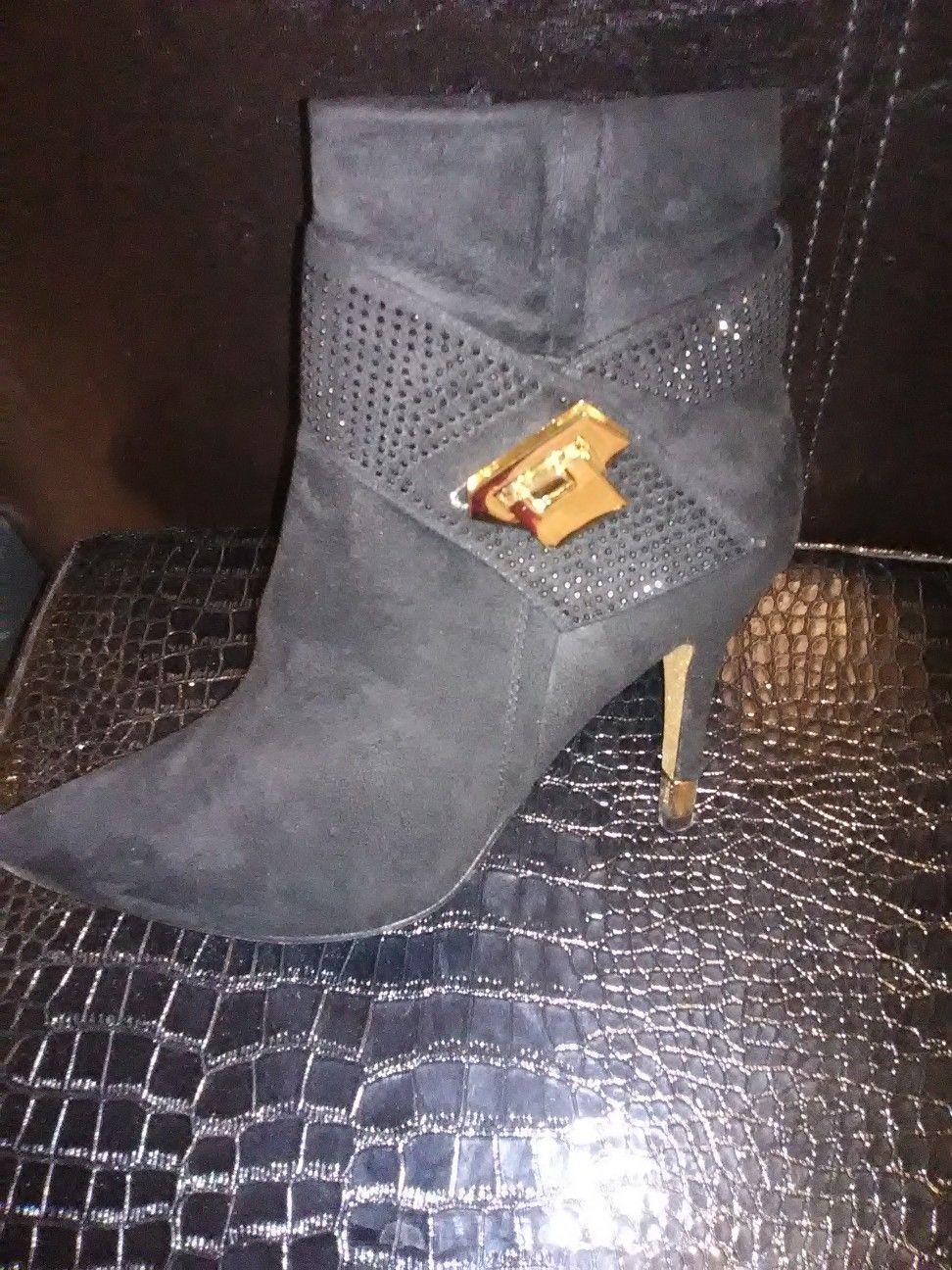 Black suede bootie