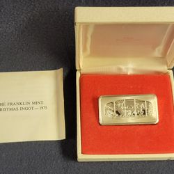 1975 Franklin Mint Christmas Ingot 1000 Grains .999 Silver