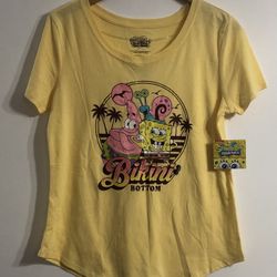 Spongebob SquarePants women’s shirts Bikini Botton graphic round neck yellow.L
