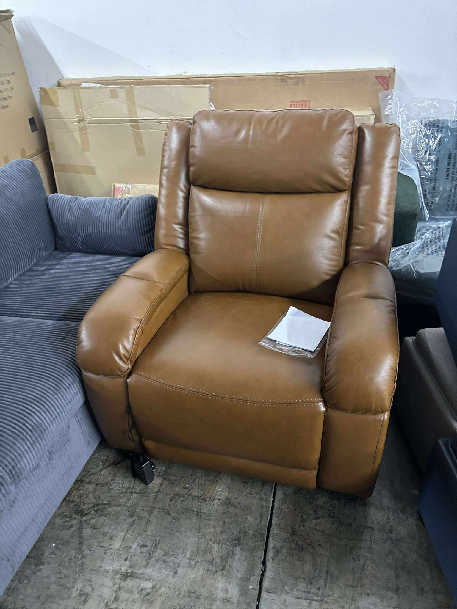 Chita Isaac Genuine Leather Wall Hugger Power Recliner with Power Headrest(small scratch)