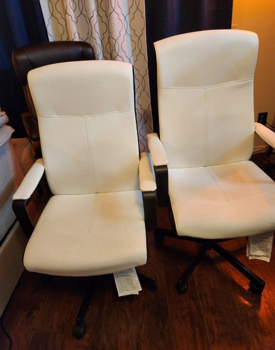 White Leather Computer Chairs (2)