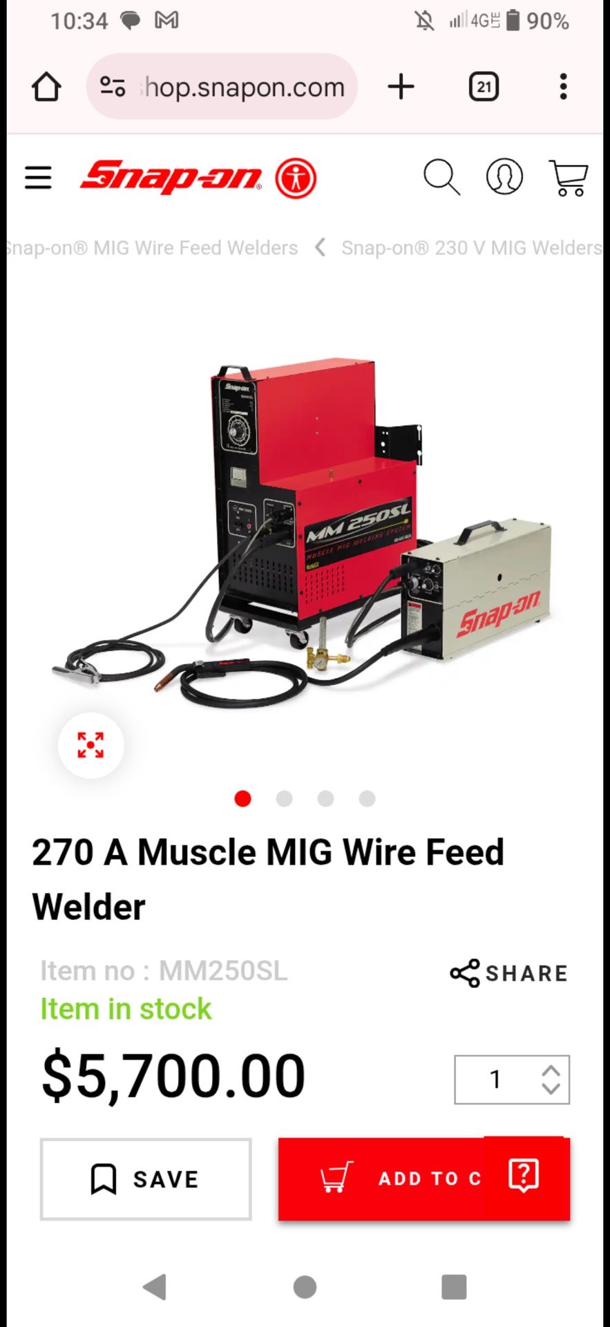 Snap On 270 A Muscle MiG Wire Feed Welder