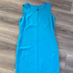 St. John Sleeveless Knee Length Dress 12 Business Causal Designer Wool Teal