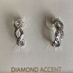 Platinum Plated Diamond Accent Earrings - NEW