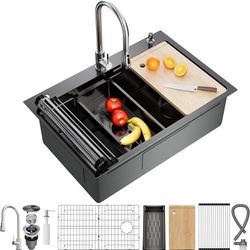 33X22 Drop In Kitchen Sink, Nano 304 Stainless Steel Workstation Sink, Pop-Up Drain, Upgraded Fast Drain & Anti-Clog, Topmount Single Bowl with Access