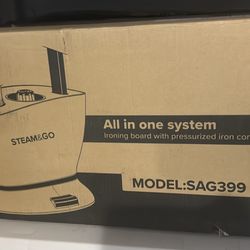 The item shown is a Steam&Go all-in-one ironing system (Model SAG399), which includes both an ironin