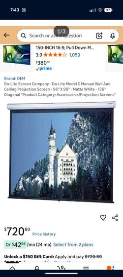 Large DA Lite Projector Pull Down Screen