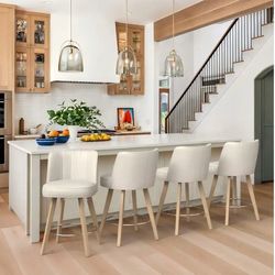 Set of 4 swivel Barstools for kitchen island. Ivory  leather