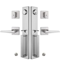 TMC Double door handle set for main door, brushed nickel finish (key entry handle and simulated handle set), MDHST2016SN-DOUBLE-1