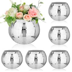 6 Pieces Disco Ball Flower Vase Mirror Disco Ball Glass Planter Candle Holder Glass Vase Bulk for Wedding Centerpieces Bedroom Kitchen Office Decorati