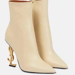 Saint Laurent Women YSL Logo Pointed Toe Stretch Ankle Boots EU 37 US6 NWT $1900