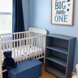 💙 Nursery Toy Box & Bookshelf Set – Solid Wood