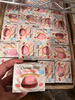 Crunchy Cream Roll, peach, and dessert Squishy Toy