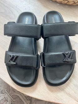 Louis Vuitton Black Leather Slide Sandals
