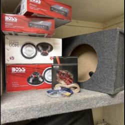 🔥 COMPLETE Car Audio System – 2 Subs + 2 Amps + Box + Wiring Kit (New!)