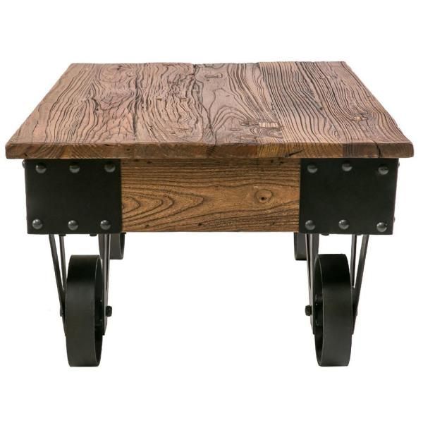 Harper & Bright - Brown/Black Medium Rectangle Wood Coffee Table with Casters