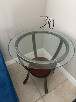 Round Glass Top End Table with Metal Frame