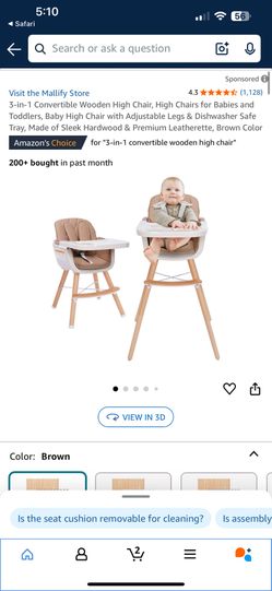 Baby Wooden High Chair Brown New