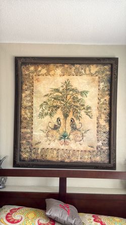 Original canvas painted framed art palm tree