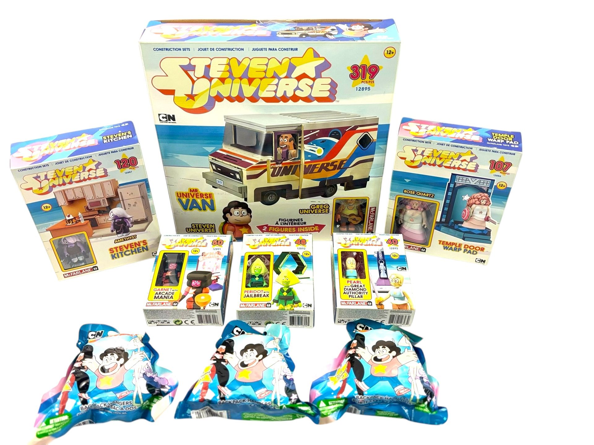 Mcfarlane Toys STEVEN UNIVERSE CONSTRUCTION SETS FALL 2017 COMPLETE SET PLUS 3 Backpack Hangers