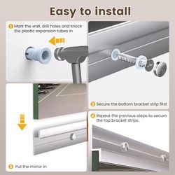 48x24 Inch 3-Pack Modern Home Gym Mirror, Wall-Mounted, Framed, Silver