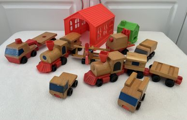 Wooden Train and Truck Toys made by Mattel In The 1970s