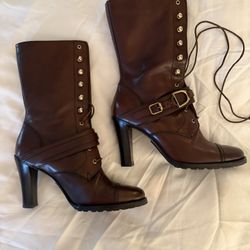 Ralph Lauren Purple Label Mid Calf Leather Boots Size 6 1/2