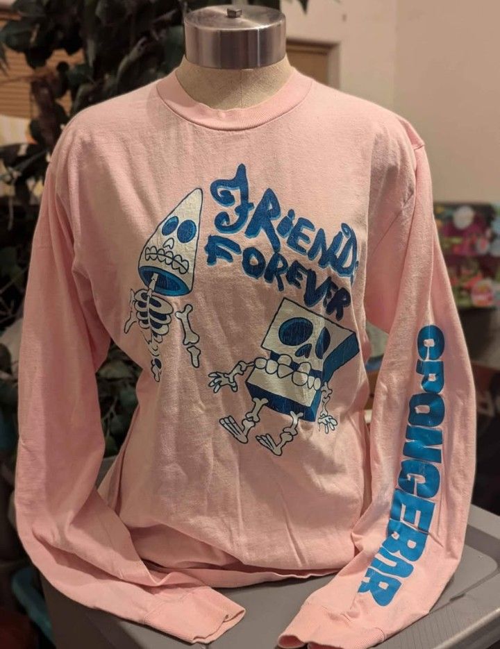 Spongebob Squarepants + Patrick Friends Forever Skeleton Pink Longsleeve T-Shirt size M