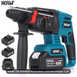 HORMY Electric Hammer 18V Brushless High-power Electric Hammer With Three Functions, Drill, 